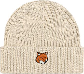 Maison Kitsun&eacute; Fox Head Beanie - unisex - Hoeden - Beige - ONE Size - Katoen - Accessoires