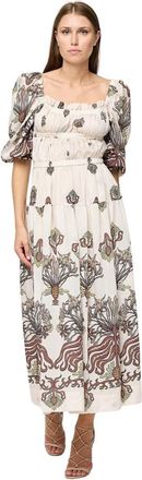 Sabina Mus&aacute;yev Midi jurk met etnisch patroon - Dames - Maxi kleedjes - Beige - S - Nylon - Kleedjes