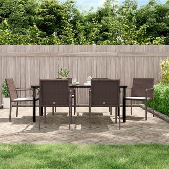 vidaXL Juego Comedor Jard&iacute;n 7 Piezas Y Cojines Rat&aacute;n Sint&eacute;tico Y Acero Vidaxl