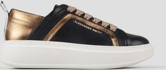 Alexander Smith Wembley Woman in black leather with bronze side ribbing and heel