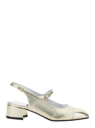 Carel Ischia Metallic Slingback Pumps With Adjustable Strap In Patent Leather Woman