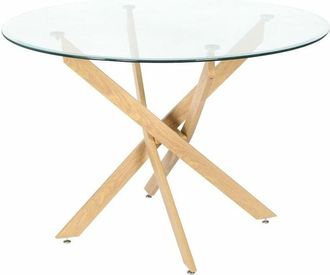 Home Heavenly Home Heavenly - Mesa De Comedor Redonda De Cristal Dan, De 110 Cm Di&aacute;metro X 73 Cm Altura. 4 Patas Entrecruzadas. Color: Pata Roble