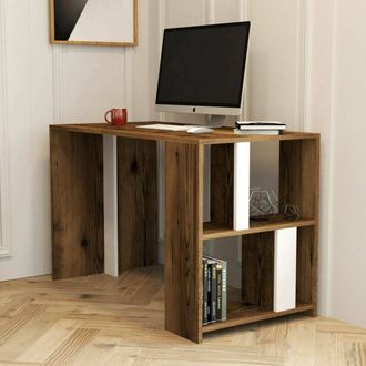 Dmora Escritorio Schedar, Escritorio Multiusos, Mesa De Oficina Para Pc, El Plan De Trabajo, 120x60h75 Cm, Nogal Y Blanco, Con Embalaje Reforzado - Dmora