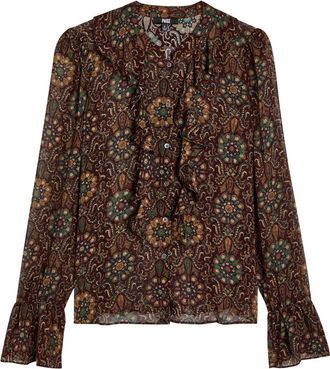 Paige Claud Patterned Silk Blouse - Dark Brown - S (UK8-10 / S)