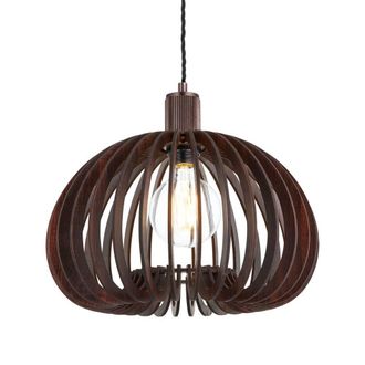 Industville Rift Slatted Wooden Mushroom Wooden Pendant Light - Dark in Bronze | Size: Medium