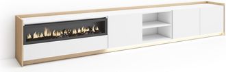 Skraut Home Skraut Home - Mueble Tv, Televisi&oacute;n, Muebles De Sal&oacute;n, Almacenaje, 310x37x50cm, Para Tv Hasta 80, Chimenea El&eacute;ctrica, Led, Estilo Moderno, Blanco Y Ro