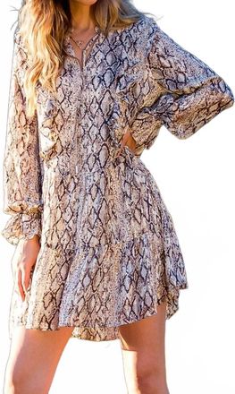 THML Clothing Snake Print Ruffle Dress In Beige