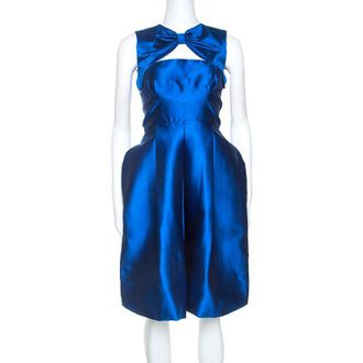 Dsquared2 Blue Silk Bow Neckline Balloon Hem Dress