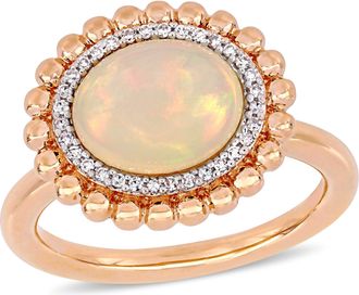 Mimi & Max 2 3/4 CT TGW Oval-Cut Ethiopian Blue-Hued Opal and 1/10 CT TW Diamond Halo Ring in 14K Rose Gold