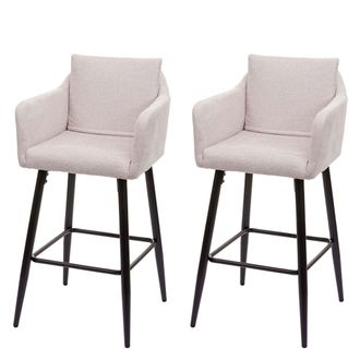 Hhg Hhg - Nunca Usado] Lote De 2 Taburetes De Bar 754, Taburete De Bar Taburete De Mostrador, Reposapi&eacute;s De Metal, Tela/textil Crema-beige