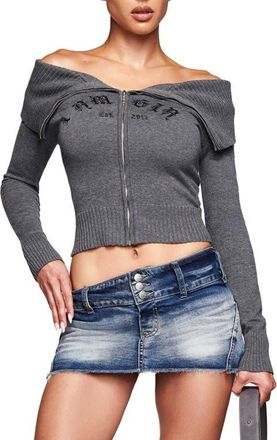 I.AM.GIA Zion Off the Shoulder Zip Cardigan in Grey at Nordstrom, Size Xx-Small