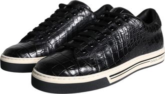 Dolce & Gabbana Black Leather Men Low Top Sneakers Shoes And White Caiman