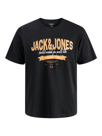 Jack & Jones Plus Size Rundhalsshirt JJELOGO TEE SS O-NECK 2 COL SS26 SN PLS, Herren, Gr. 4XL, schwarz, Jersey, Obermaterial: 100% Baumwolle, JACK & JONES PLUSSIZE, Rundhals