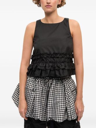 Ganni Nylon Ruffle-Hem Tank Top - Black