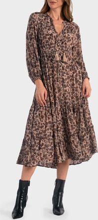 Elan Blouson Sleeve Midi Dress In Neutral Nape Print