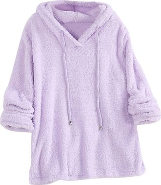 Generic Ladies Fleece Tops - Long Hoodies For Women Fuzzy Fluff Long Sleeve Hoodie Teddy Bear Sweaters Warm Thickening Autumn Winter Tops With Drawsting Hoodi