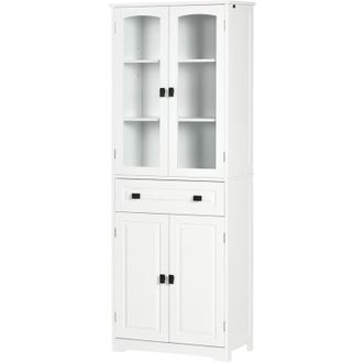 HOMCOM Mobile Cucina 2 Armadietti, Cassetto e Ante a Vetri 60x30x160cm Bianco - Homcom