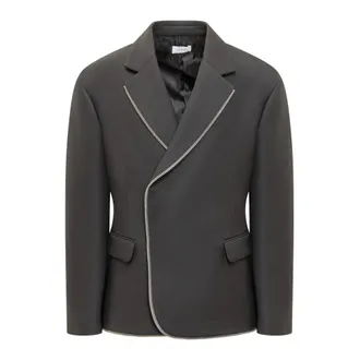 Off-white Blazers, male, Black, Size: L Zip-embellished Virgin-Wool Blazer