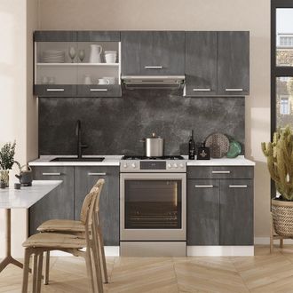 Vicco Mueble De Cocina R-line, Hormig&oacute;n Negro/blanco, 200 Cm Et Roble
