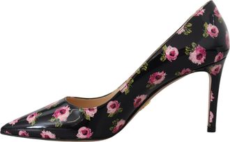 Prada Womens Floral-Print Leather Pump Black