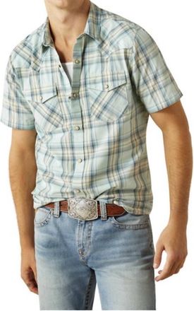 Ariat Mens Hinkle Retro Snap Short Sleeve Shirt In Aqua