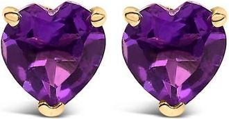 House of Brilliance 14K Gold 5MM Heart Cut Gemstone Solitaire Stud Earrings in Purple Amethyst | Yellow at Nordstrom