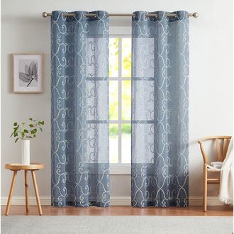 Dainty Home Set of 2 Embroidered Sheer Curtain Panels in Blue at Nordstrom Rack, Size 76X96