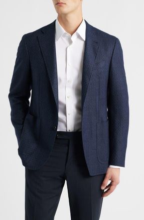 Canali Kei Trim Fit Diamond Jacquard Wool & Silk Blend Sport Coat in Navy at Nordstrom, Size 43 Us