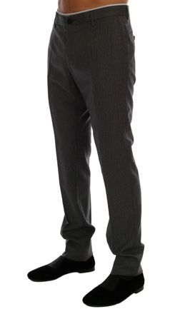 Dolce & Gabbana Mens Gray Wool Striped Formal Pants