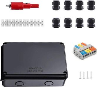 OEM Caja De Conexiones Ip65 Negra De 200x100x70 Mm - Impermeable Para S&oacute;tanos/garajes - Terminales Incluidos - Apta Para Cables De 12-16 Mm - Accesorios D