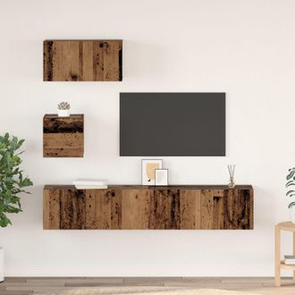 Berkfield Home Wall TV Cabinet with Shelf Wall-mounted with Storage with Door 4 pcs Old wood 80 x 30 x 30.5 cm in Brown