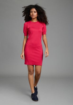 Laura Scott Strickkleid LAURA SCOTT, Damen, Gr. 34, N-Gr, beere, melage, Strick, Obermaterial: 70% Viskose, 30% Polyamid, unifarben, figurumspielend mini, Rundhal