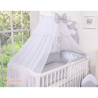 OEM Mosquitera Grande Para Cuna De Beb&eacute; De Gasa Blanca Con Corazones Y Lazo - Lunares Sobre Gris