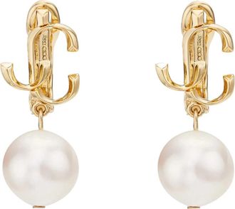 Jimmy Choo London Gouden Bijoux Parel Oorbellen Frontaal Logo - Dames - Oorbellen - Geel - ONE Size - Accessoires