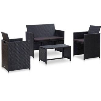 vidaXL Set De Muebles De Jard&iacute;n 4 Pzas Y Cojines Rat&aacute;n Sint&eacute;tico Negro Vidaxl