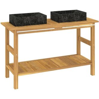 vidaXL Tocador De Ba&ntilde;o Madera Maciza De Teca Con Lavabos M&aacute;rmol Negro Vidaxl