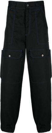 Msgm contrasting-stitch logo-patch trousers - men - Polyester/Cotton/Polyester/Cotton - 46 - Black