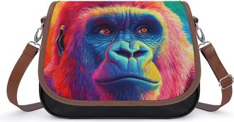 Generic Colorful Gorillas Crossbody Bag Womens Handbag PU Message Bags Shoulder Purse with Adjustable Strap