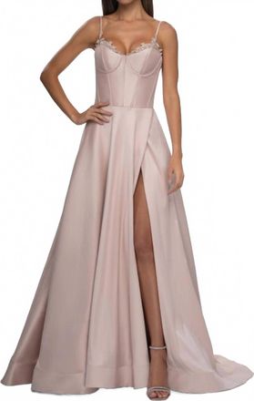 La Femme A-Line Mikado Gown In Champagne