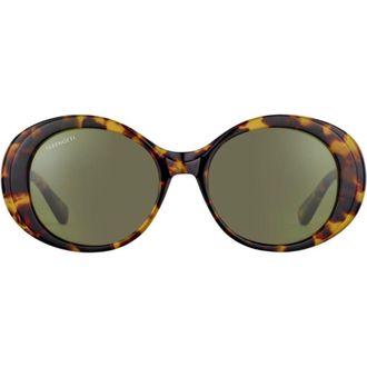 Serengeti Eyewear Bacall Tortoiseshell Oval-Shaped Sunglasses with Dark Green Lenses