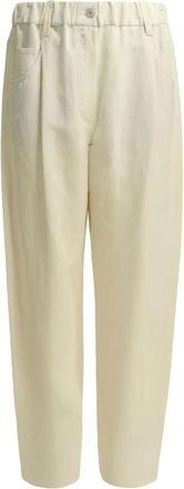 Brunello Cucinelli Pantalones de Sarga de Algod&oacute;n con Pliegues - Trousers - Mujer - Blanco - L