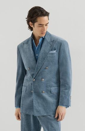 Brunello Cucinelli Denim-effect cotton velvet one-and-a-half breasted Tailor blazer with metal buttons in Cerulean at Nordstrom, Size 54