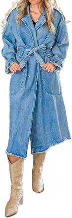 Lola Hats Tina Trench Coat In Light Denim