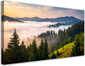 Feeby Cuadro Sobre Lienzo, Bosque Monta&ntilde;as En La Niebla Paisaje, 120x60