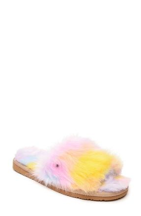 Minnetonka Faux Fur Slide Slipper in Pink Unicorn at Nordstrom, Size 7