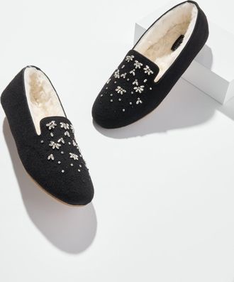 Talbots Fireside Embellished Flannel Slippers - Black - 10M Talbots