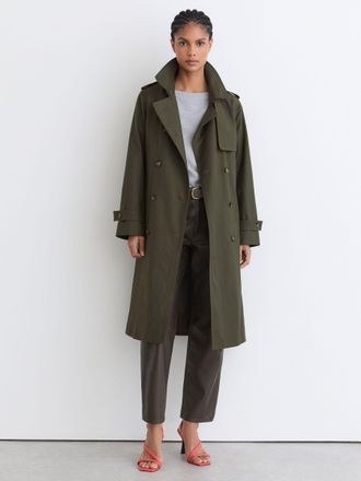 Reiss Khaki Green Petite Hooded Insert Trench Coat, 12