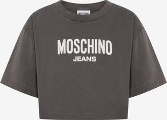 Moschino T-shirt crop in jersey di cotone stampata - Grigio