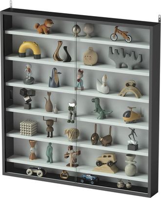 HOMCOM Vetrina Bianca e Nera a 6 Ripiani Regolabili con Ante in Vetro