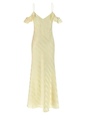 Self Portrait Satin Striped Dress - Pale yellow